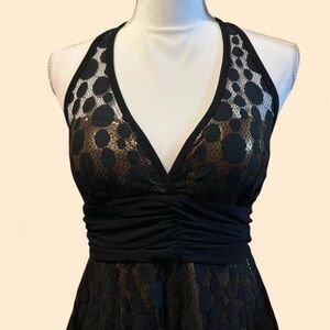 Aggie Black Lace Halter Cocktail Party Dress
